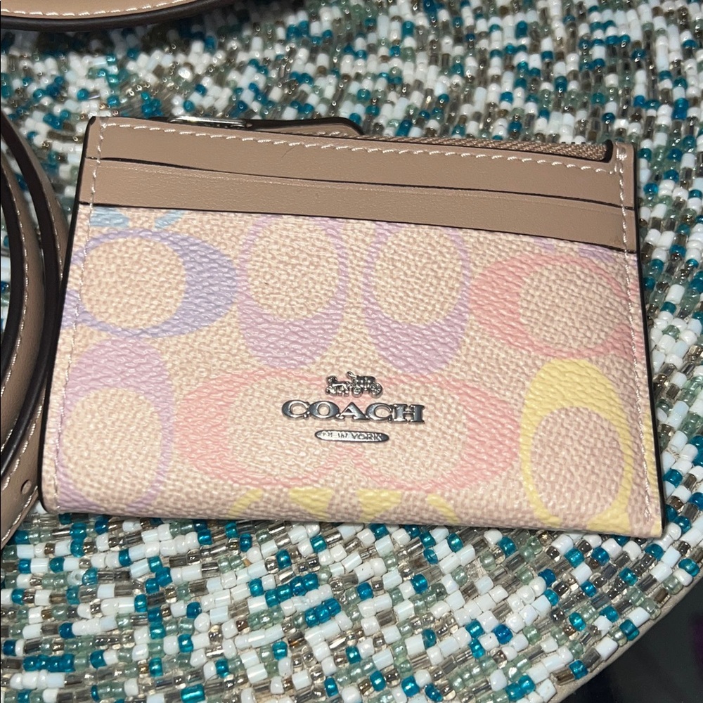 Coach Pastel Rainbow Signature Canvas Teri Shoulder Bag And Matching Card Case - Picture 3 of 5